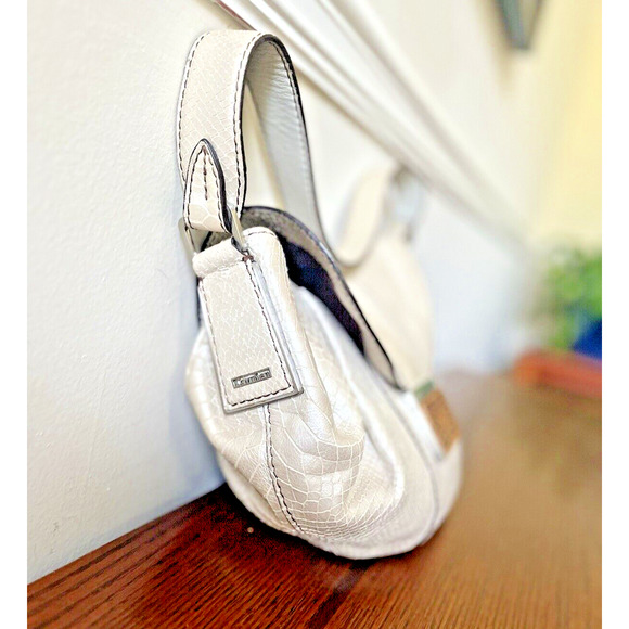 Calvin klein Basketweave Boho Bag Handbag Faux Snake Skin Ivory Beige Iridescent - Picture 3 of 9